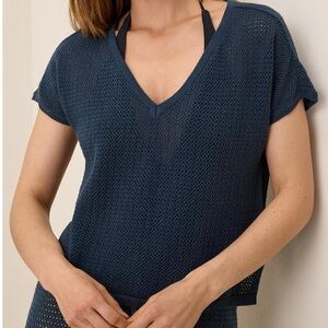 Pact Organic Beachside Crochet Sweater Blue Size XXXL